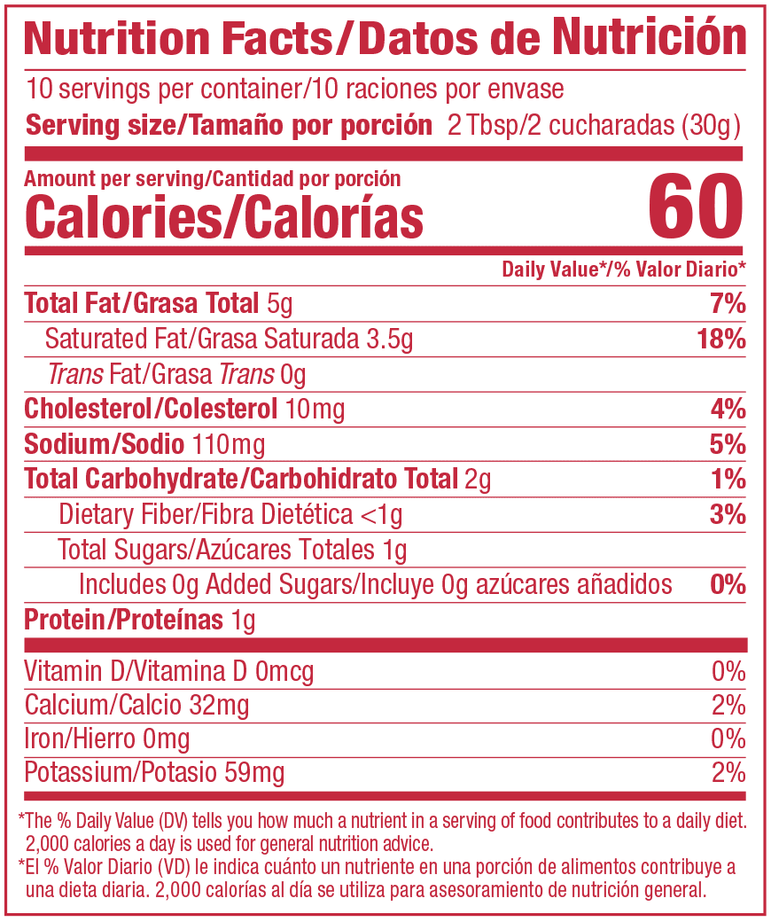 Nutrition facts of Jocoque Seco con Chipotle
