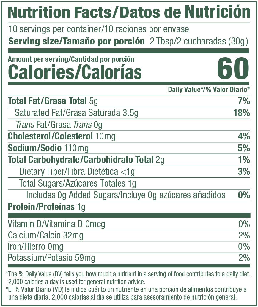 Nutrition facts of Jocoque Seco con Jalapeño y Cheddar